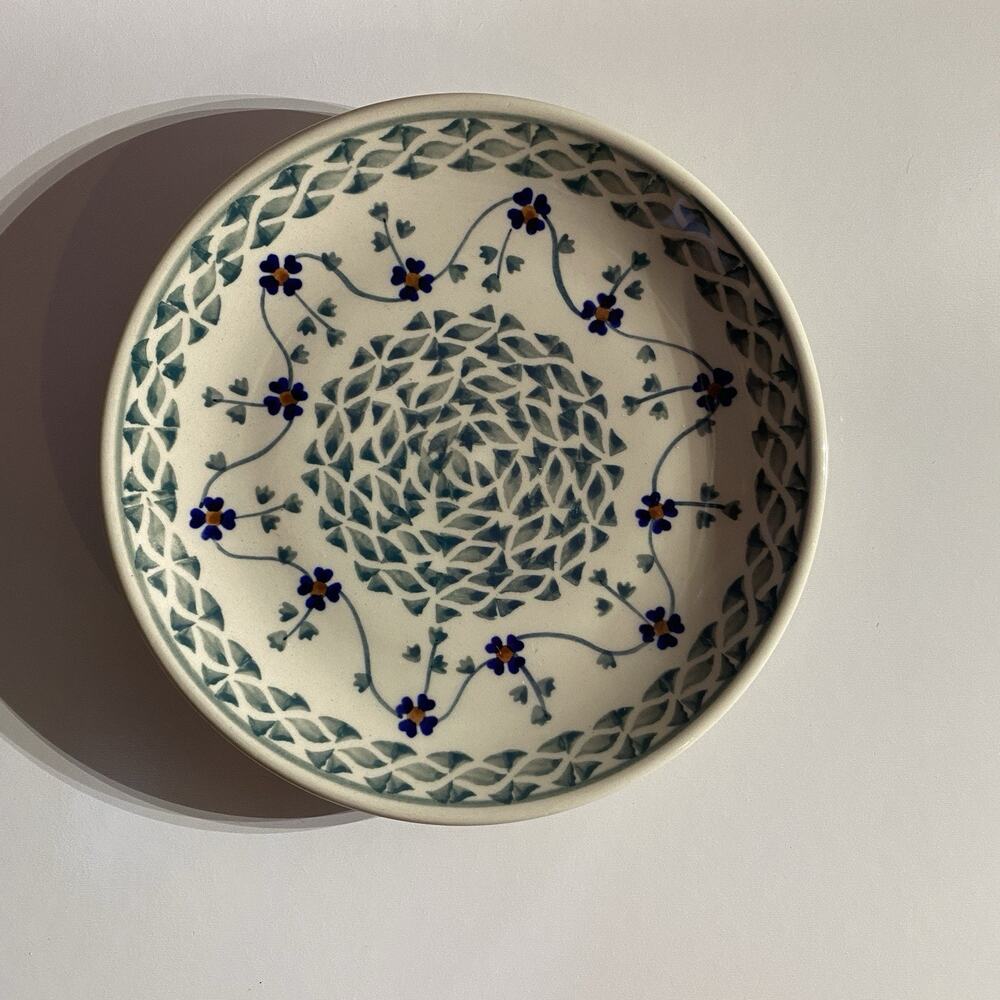 Polish Pottery Bread Dessert Plate 7” Blue Sage Floral Ceramika Z Boleslawca